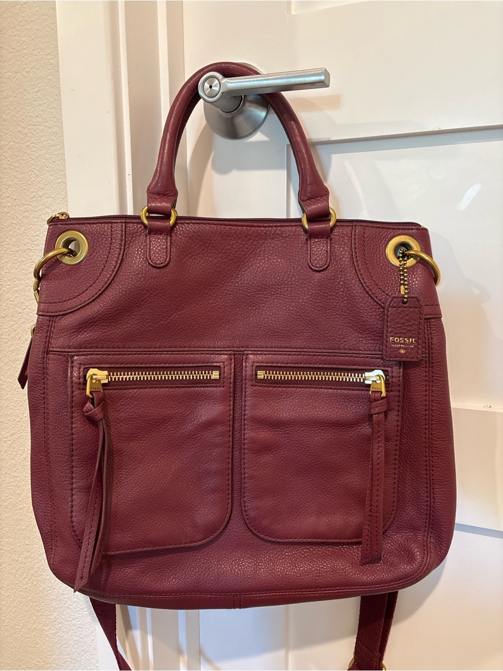 Fossil Burgundy Leather Satchel Tote Bag